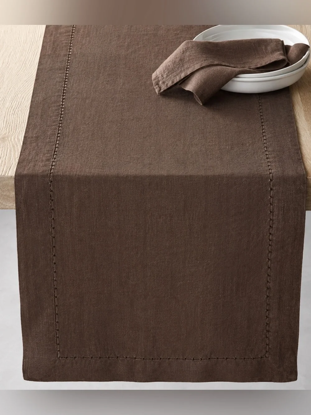 NWT Williams Sonoma Italian Washed Linen Table Runner Brown 18x108 Made Italy